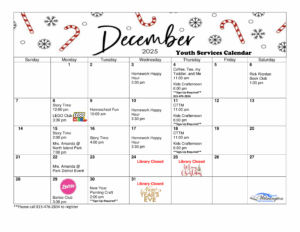 December Youth Services Calendar 2025